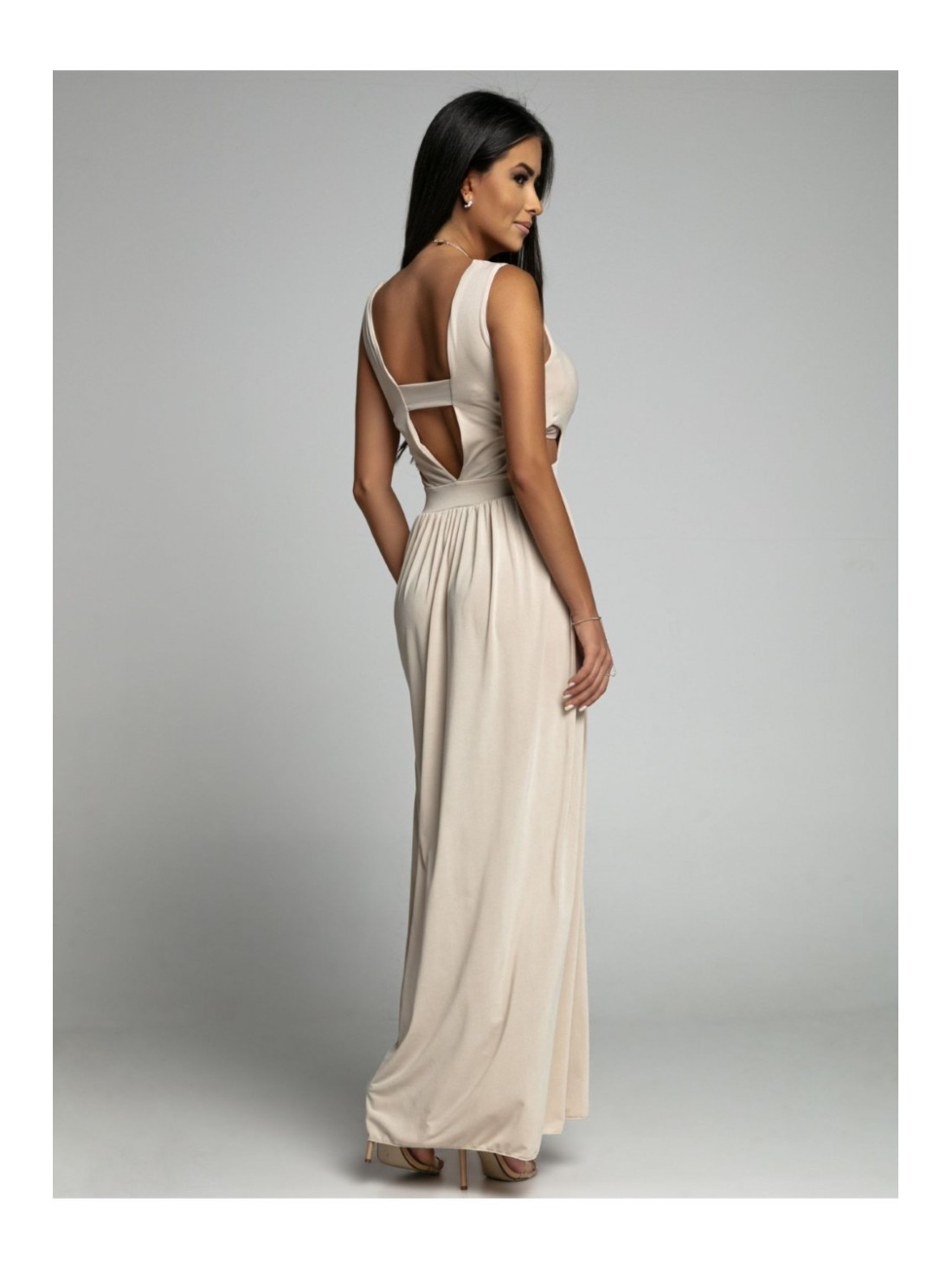 Maxi dress with cutouts, beige AZR222